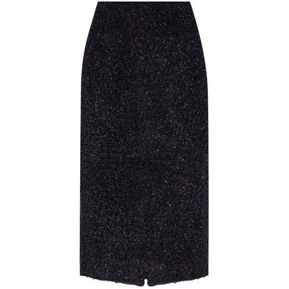 Chic Black Tweed Midi Skirt